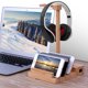 thumbnail image 1 of Gwong Electrónica Estructura de madera de madera de almacenamiento de auriculares de madera 3 puertos Estación de muelle de carga USB, 1 of 7