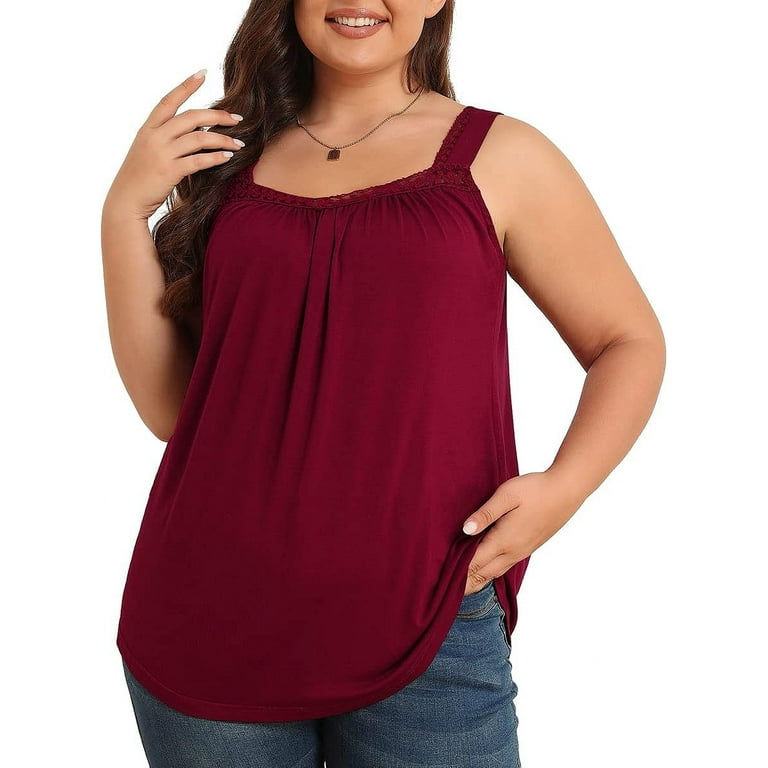 Daystry Plus Size Tank Tops for Women Loose Fit Lace Sleeveless Women s Summer Tanks Wine Red 2X