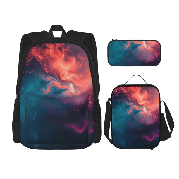 Easygdp Cosmic Paint Swirl Mochila para Niños y Niñas con Set de Caja de Almuerzo y Estuche para Lápices 3 en 1, Mochila Escolar Estampada para Adolescentes