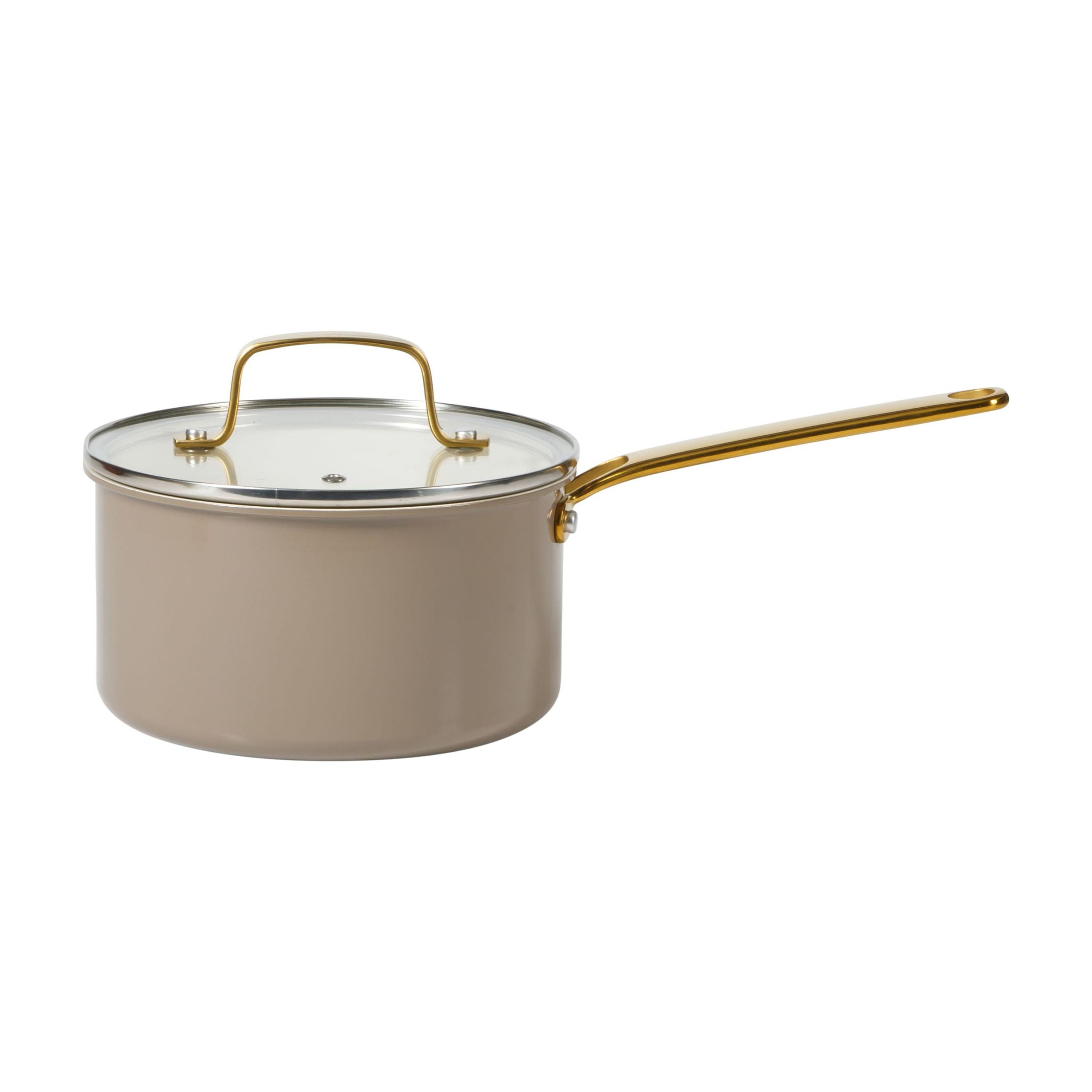 Martha Stewart 10-Piece Nonstick Pots and Pans Cookware Set with Gold Handles, Taupe