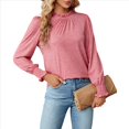 thumbnail image 2 of Camiseta Holgada Informal de Larga con Cuello Redondo para Mujer, Color Liso, con Encaje y Mangas Farol, para Otoño e Invierno Rosa L, 2 of 10