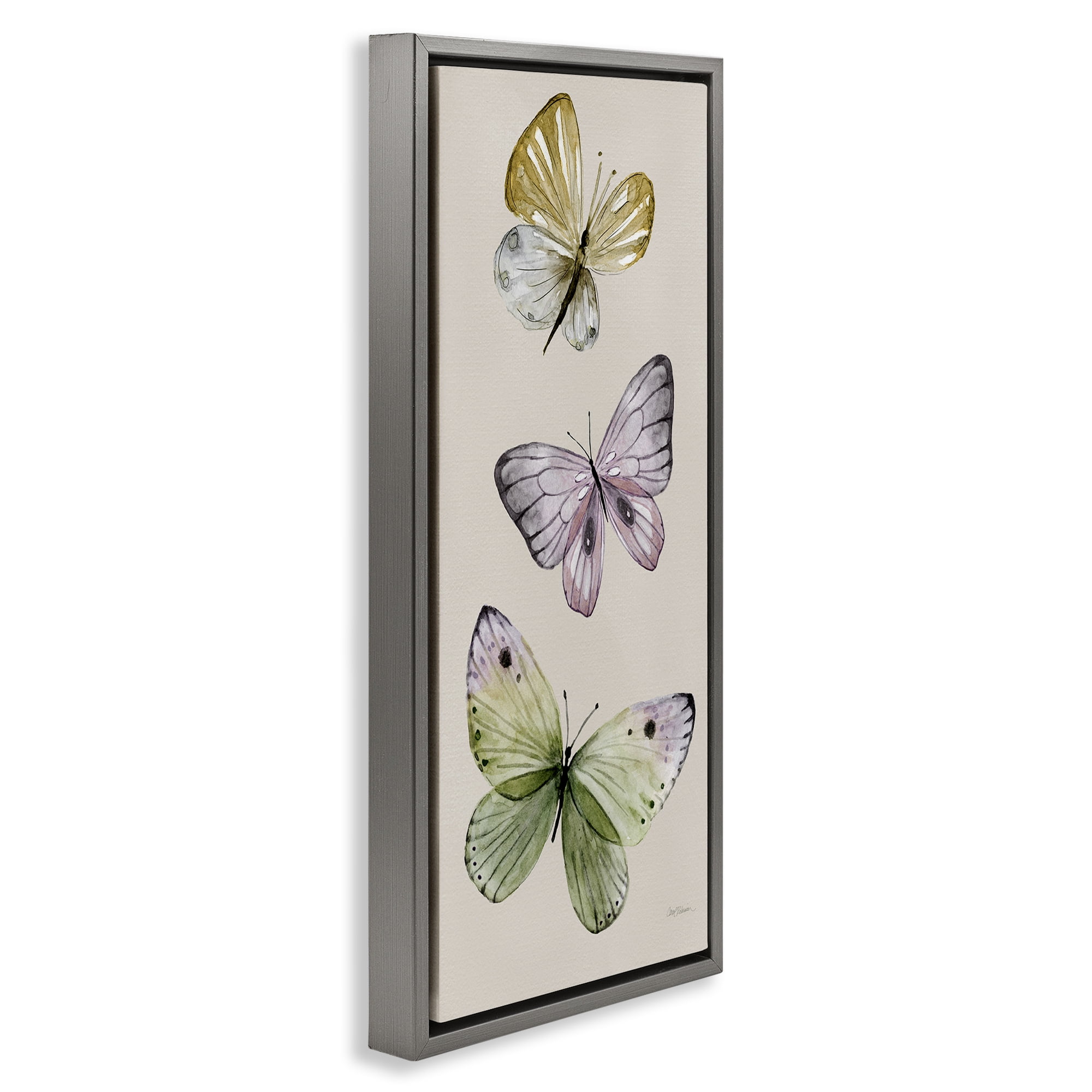 Stupell Industries Three Timeless Butterflies Animals & Insects Painting Gray Floater Framed Canvas Art Print Wall Art, 11 x 25