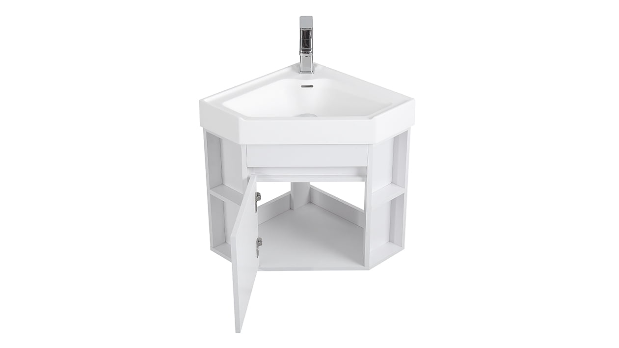 Tennant Brand 18" White Corner Bathroom Vanity with Matte Solid Surface