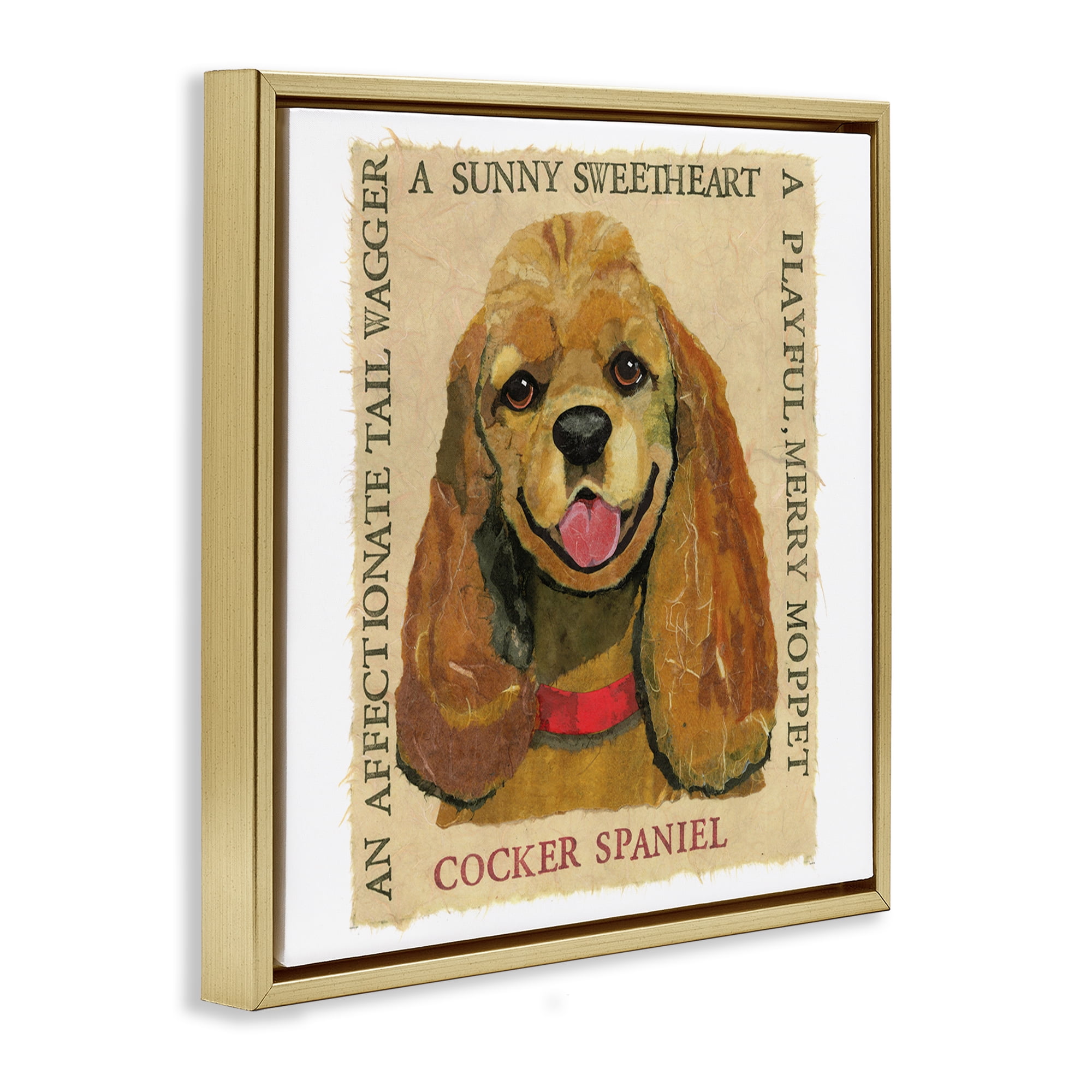Stupell Industries Fun Cocker Spaniel Phrases Animals Painting Gold Floater Framed Canvas Art Print Wall Art, 18 x 18