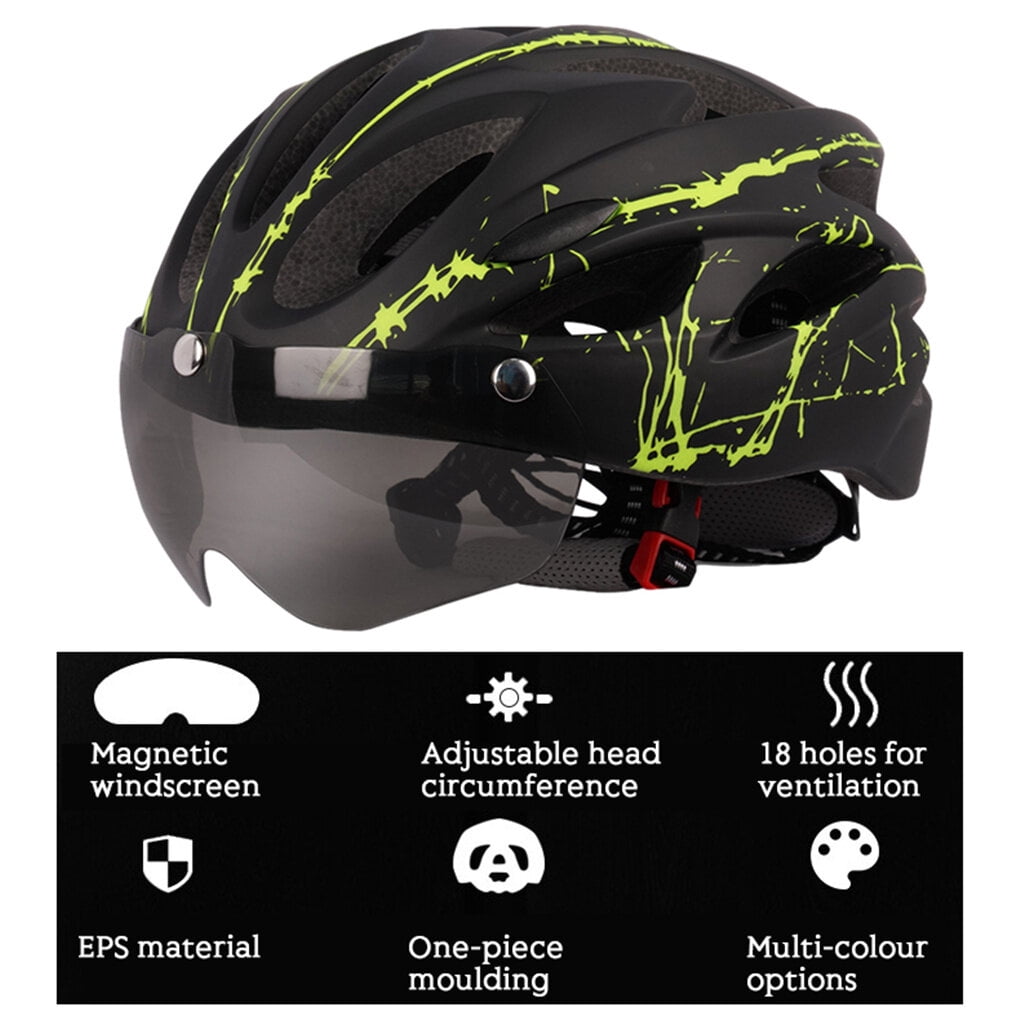 Jooan Bike Helmet for Men Women with Safety Led Back Light Detachable Magnetic Goggles Visor Mountain & Road Bicycle Helmets Adjustable Adult Cycling Helmets, Black Green