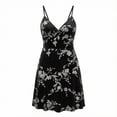 thumbnail image 4 of Women's Spaghetti Strap Summer Floral Vacation Dress, Boho V Neck Sleeveless Swing Wedding Guest Beach Dresses, 4 of 7