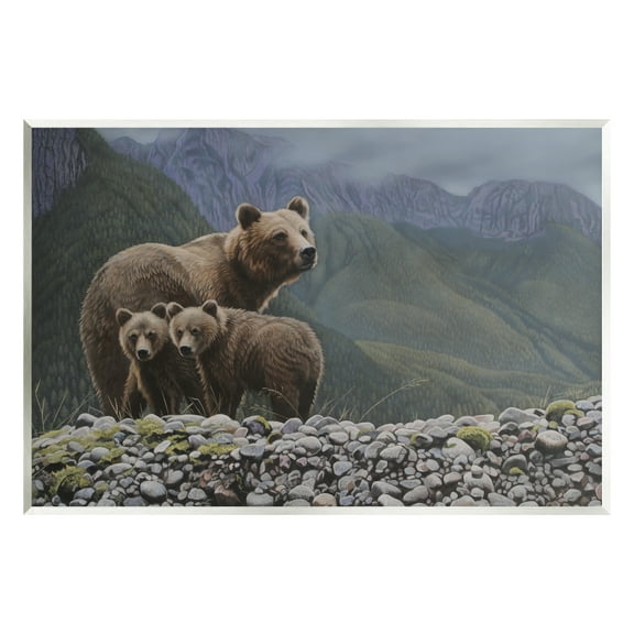 Stupell Industries Bear Family Mountain Landscape Animals & Insects Painting Unframed Art Print Wall Art, 15 x 10
