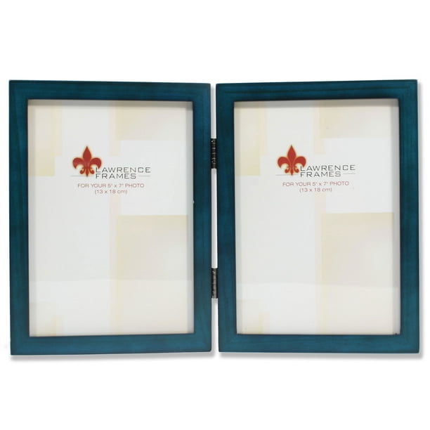 5x7 Hinged Double Blue Wood Picture Frame Gallery Collection