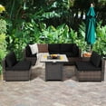 thumbnail image 1 of Costway 7PCS Patio Rattan Furniture Set 30" Fire Pit Table Cover Cushion Sofa Black, 1 of 9
