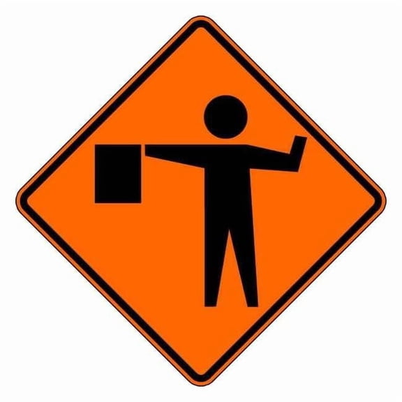 Lyle Flagger Symbol Traffic Sign, 30 in W, 30 in H, Aluminum, Orange W20-7A-30HA