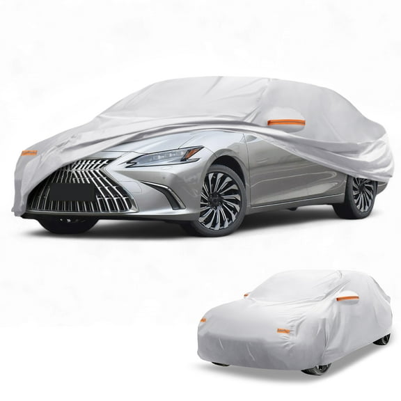 Unique Bargains 1 Pc Universal Car Cover Waterproof All Weather Automotive Outdoor Anti-UV Sun Rain Protection 190T-PU Silver Tone Fit for Sedan Length 165" to 177"