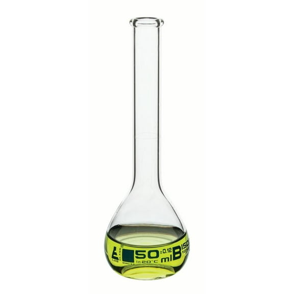Volumetric Flask, 50ml - Rimmed Neck - Borosilicate Glass - Eisco Labs