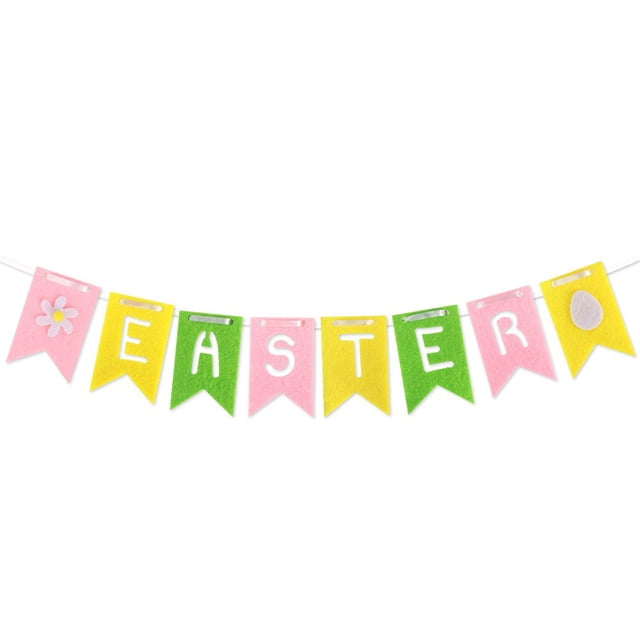 Easter Felt Banner, Reusable Party Garland with Colorful Easter Egg and Bunny Designs, Hanging Spring Party Decoration for Walls, Doorways, and Photo Backdrops