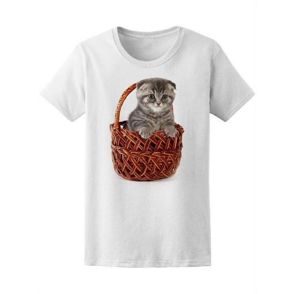 Cute Kitten In Basket T-Shirt Women -Image by Shutterstock, Female x-Large