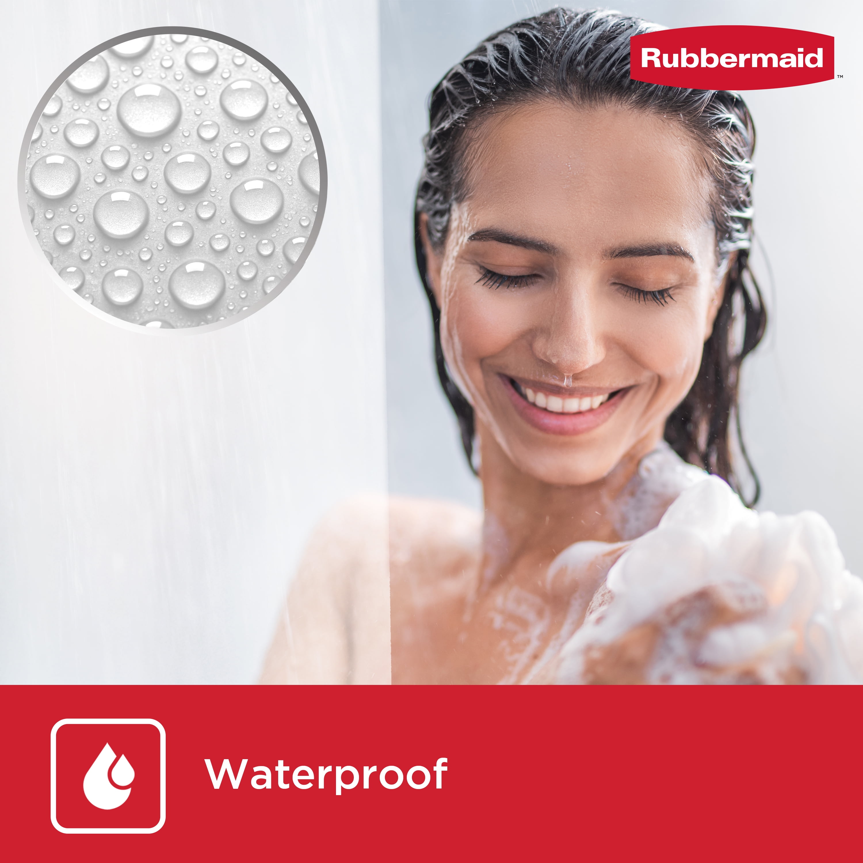 Rubbermaid Clear Heavyweight Waterproof PEVA Shower Curtain Liner with Storage Pockets, BPA-Free, 70 x 72 Inches