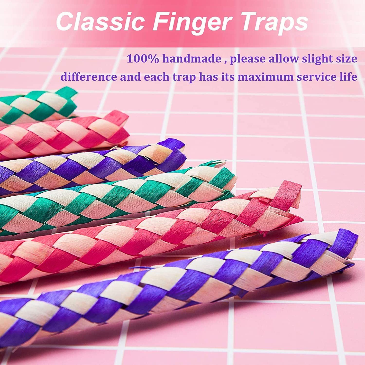24 Pcs Chinese Finger Traps Bamboo Finger Traps for Kids and Adults Pet Bird Chew Bird Foraging Chopper Toy Fun Birthday Party Favors, Goodie Bag Stuffers Fillers in Assorted Colors