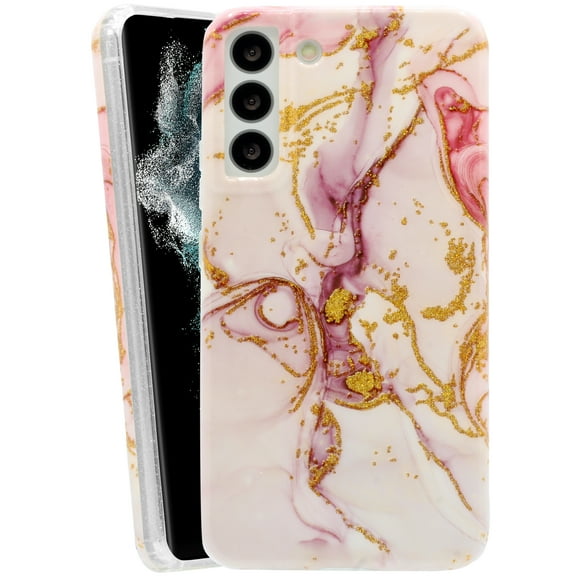 KIQ Marble TPU Series For Samsung Galaxy S22 Case Soft Shockproof Marble Glittery Protective S22 Case For Samsung Galaxy S22 2022 (Dusty Pink)
