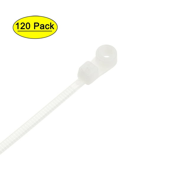 Uxcell Cable Zip Ties Mount Head Cable Zip Ties Screw Hole Nylon Wire Strap 10" x 0.2" White 120pcs