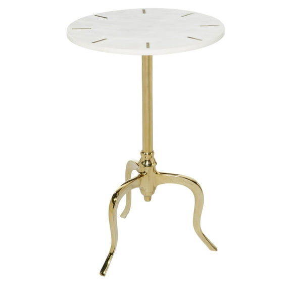 DecMode 18" x 25" White Marble Accent Table with Gold Inlay and Scrolled Base, 1-Piece