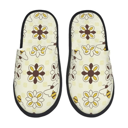 

Yiaed Sweet Bee Print Unisex House Slippers Slip on Warm Shoes Indoor Outdoor with Anti-slip sole-Large