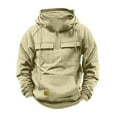 thumbnail image 2 of Dagegui Mens Multi-Pockets Sweatshirts Fleece Lined Long Sleeve Hoodies Drawstring Hooded Athletic Pullover Tops Beige S, 2 of 6
