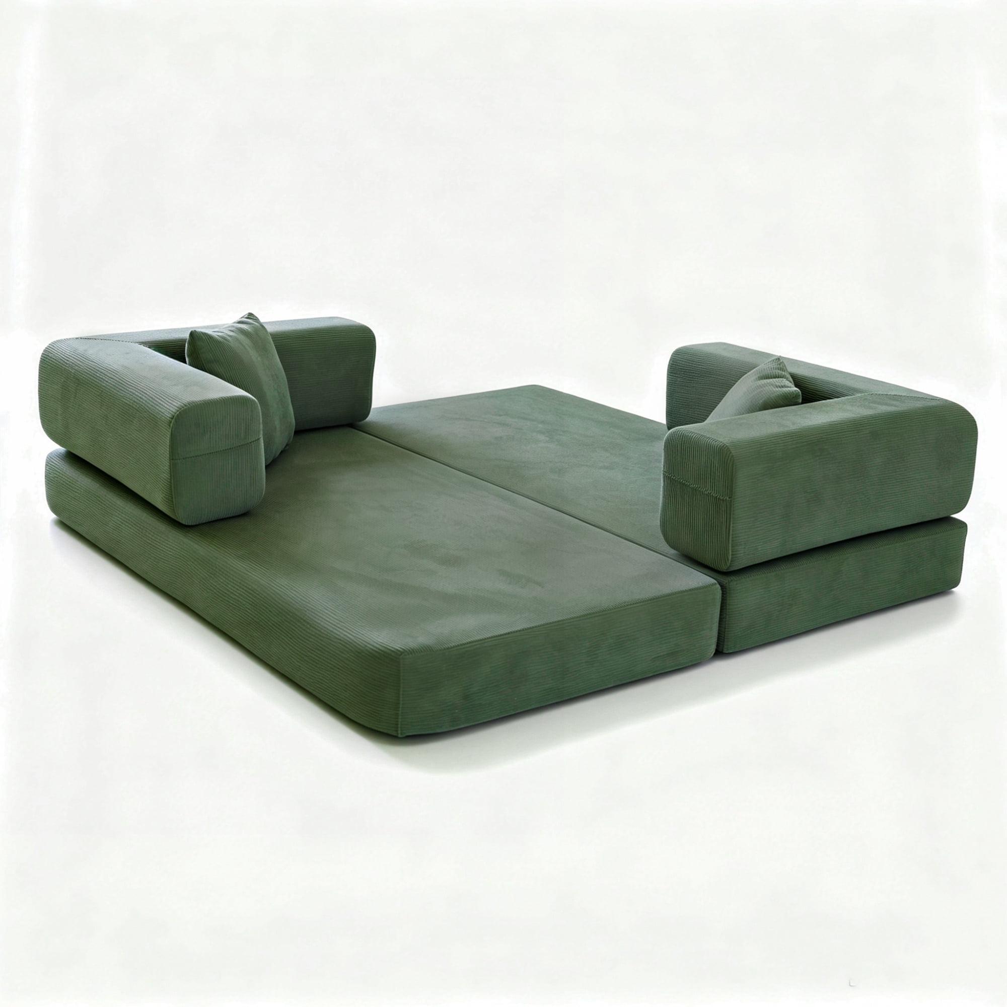 HOQBN Double Sofa Bed, Multifunctional Compression Sofa, Wide Body Pure Spine Sofa, Fine Striped Corduroy Fabric Sofa for Living Room Green