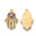 thumbnail image 2 of U8MO 4pcs Colorful 304 Stainless Steel Rhinestone Hamsa Hand Pendants Charms 24x15mm, 2 of 2