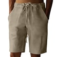 thumbnail image 4 of Linen Shorts for Men with Drawstring Elastic Waistband Shorts with Pockets Flat Front Linen Shorts Cotton Linen Lightweight Casual Summer Vacation Wear,Brown XL, 4 of 5
