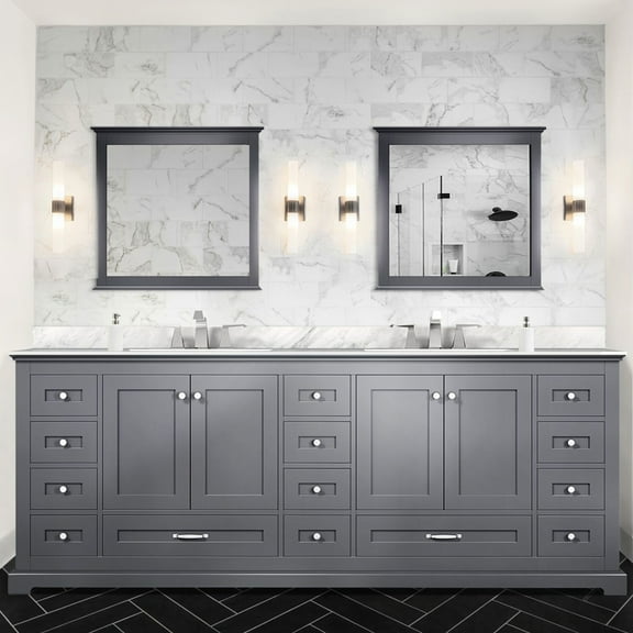 Dark Grey 84 In. W X 22 D Double Bath Vanity & 34 32 H Mirrors - 2 Cabinets, 14 Drawers And Open Shelf For Profuse Storage Fully Assembled With Provide Space
