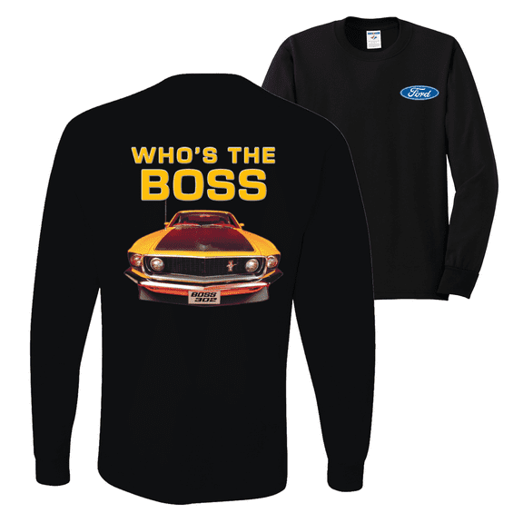 Who's the Boss Yellow 1969 Mustang 302 F&B Front & Back Cars and Trucks Mens Long Sleeve Shirt