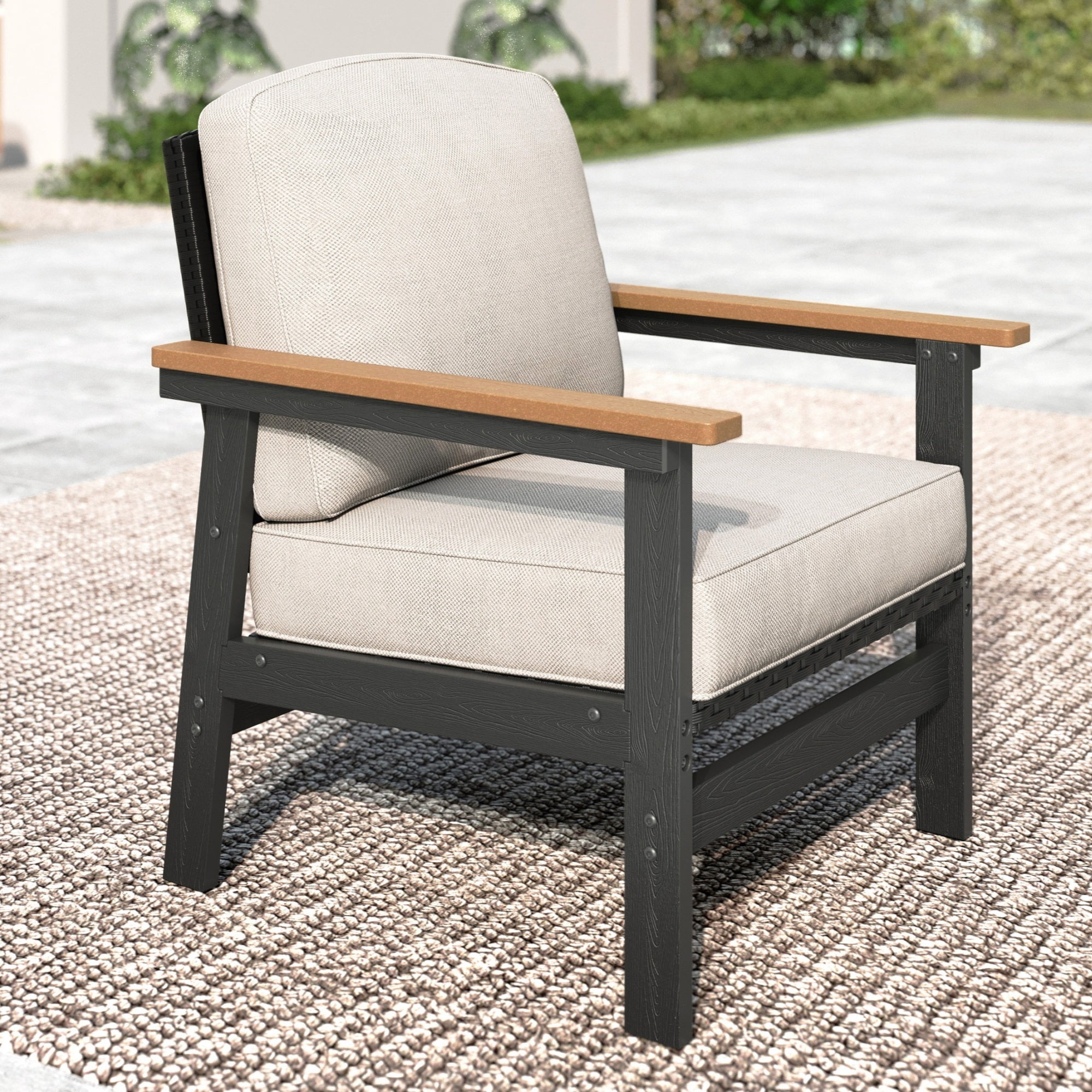 MF Studio HDPE Patio Furniture Set, 4-Piece HDPE & Wicker Outdoor Conversation Set with Thick Cushions and Coffee Table, Black