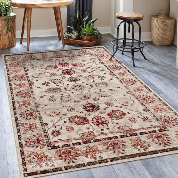 Luxe Weavers Floral Oriental Non-Shedding Area Rug 5x7 Cream