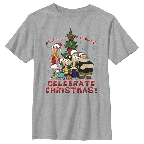 Boy's Phineas & Ferb We're Gonna Celebrate Christmas Graphic Tee Athletic Heather Medium