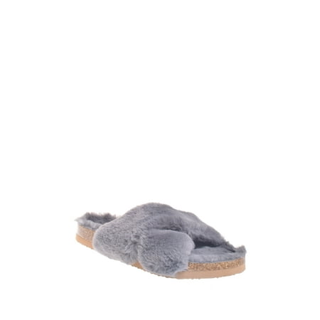 BC Footwear Myth Furry Cross Band Slide Sandal - Grey
