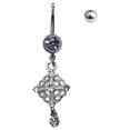 thumbnail image 3 of Belly Navel Dangle Surgical Steel Art Deco Diamond Clear CZ Gem Design 14g, 3 of 3