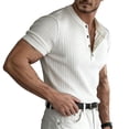 thumbnail image 6 of vdgthytj Mens Short Sleeve Shirts Henley Neck Button Loose Fitting Summer Casual Ribbed Knit Sweater Shirts, 6 of 6
