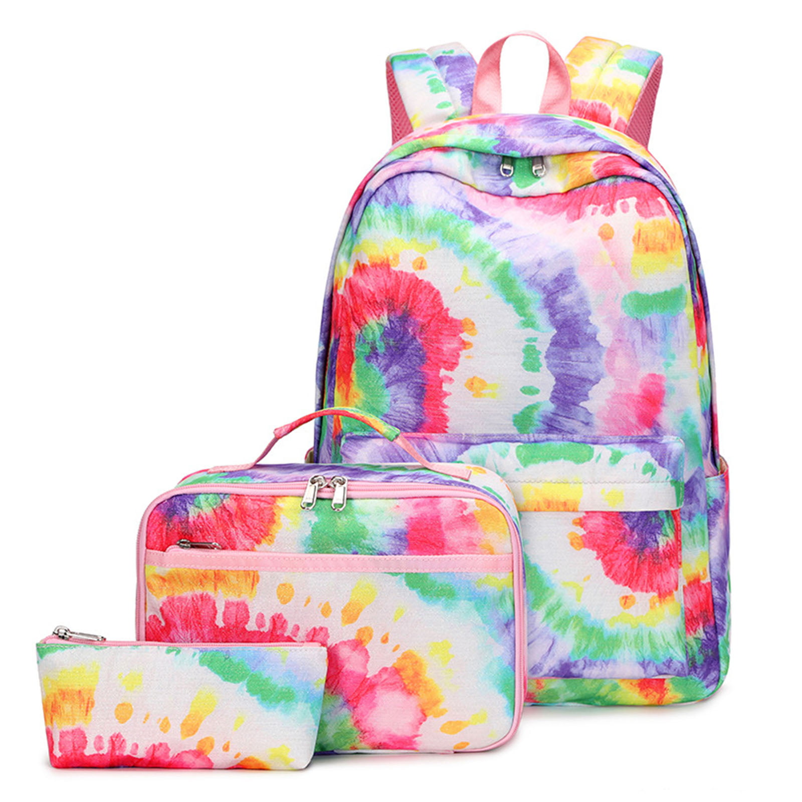 Multi Pocket Nylon Backpack with Lunch Tote Pencil Bag Rucksack Cute ...