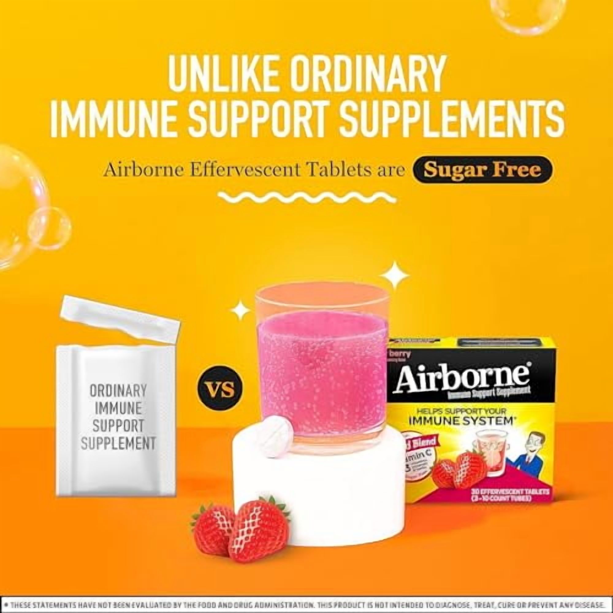 Airborne 1000mg Vitamin C with Zinc, SUGAR FREE Effervescent Tablets, Immune Support Supplement with Powerful Antioxidants Vitamins A C & E - 30 Fizzy Drink Tablets, Very Berry Flavor
