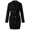 thumbnail image 2 of Ladies Elegant Business Blazer Dress Double Breasted,Autumn Winter Large Sizes Long Sleeve V Neck Sexy Sheath Dress Mini Blouse Dress Checked Overcoat Suit Coat Dress Jacket, 2 of 5