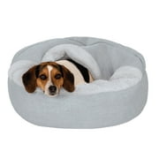 FurHaven Plush & Performance Linen Hooded Donut Pet Bed for Dogs & Cats - Mist Gray, Small - 24"