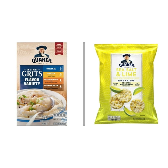 Quaker Instant Grits - Flavor Variety Pack 12 ct & Quaker Sea Salt & Lime Rice Crisps 6.06 oz