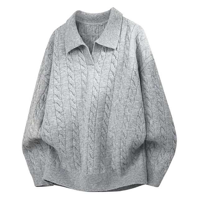 HAiming Fleece Lined Thermal Sweaters for Men Casual Cable Ribbed Knitted Long Sleeve Pullover Lepal Collar Tops