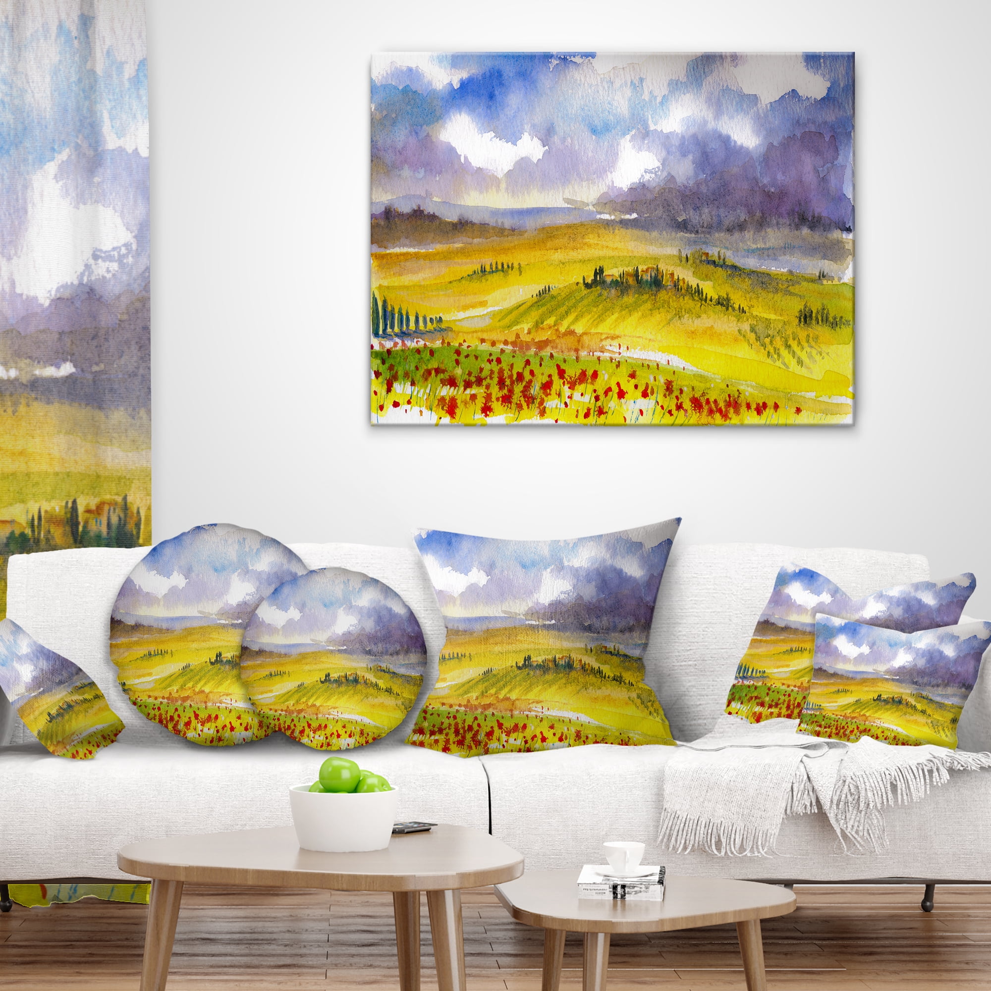 Designart Beautiful Tuscan Hills Italy - Landscape Painting Throw Pillow - 18x18