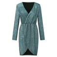 thumbnail image 3 of Womens Sequin Club Dress Empire Waist V Neck Long Sleeve Shiny Dresses Slim Fit Party Mini Dress Womens Formal Dresses Champagne Ballroom Grown Long Dress for Bridesmaid Women Dress Dresses plus Size, 3 of 6