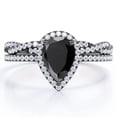 thumbnail image 1 of Anillo de Bodas JeenMata Halo Pavé Diamante Negro y Moissanita 1,5 ct Forma de Lágrima Baño de Oro Negro 18 K sobre Plata, 1 of 6