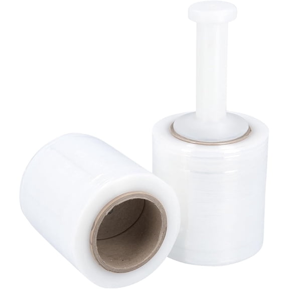 PSBM Cast Mini Hand Stretch Wrap 6" x 1000' 12 Rolls 90 Gauge Clear Shrink Film for Packing 1 Free Plastic Dispenser Handle Per Case