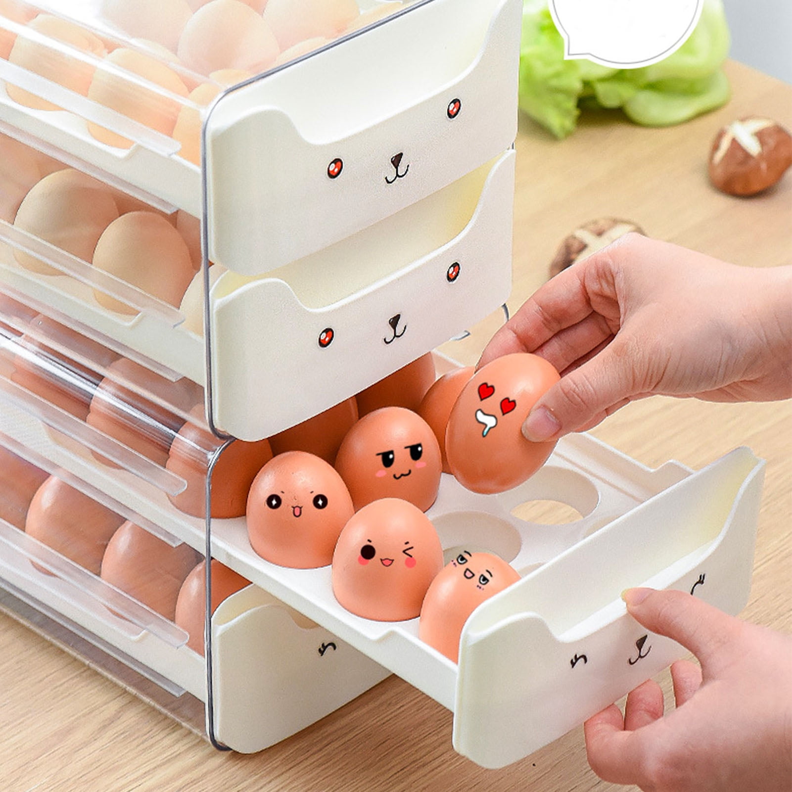 Egg Storage Double Layer Drawer Type Egg Box, Transparent Egg Container Shelf Saving Kitchen Egg Storage Box Multifunctional Egg Storage Container Drawer Bins[White]