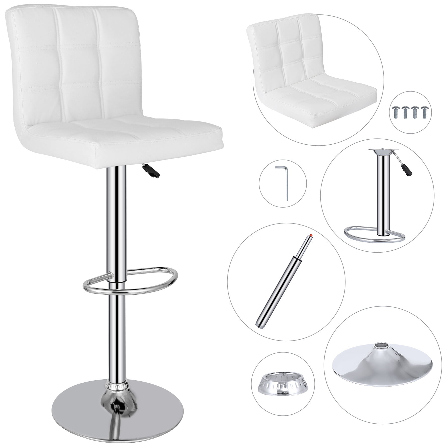 ZenStyle Adjustable Height Swivel Bar Stool, White (Set of 4)