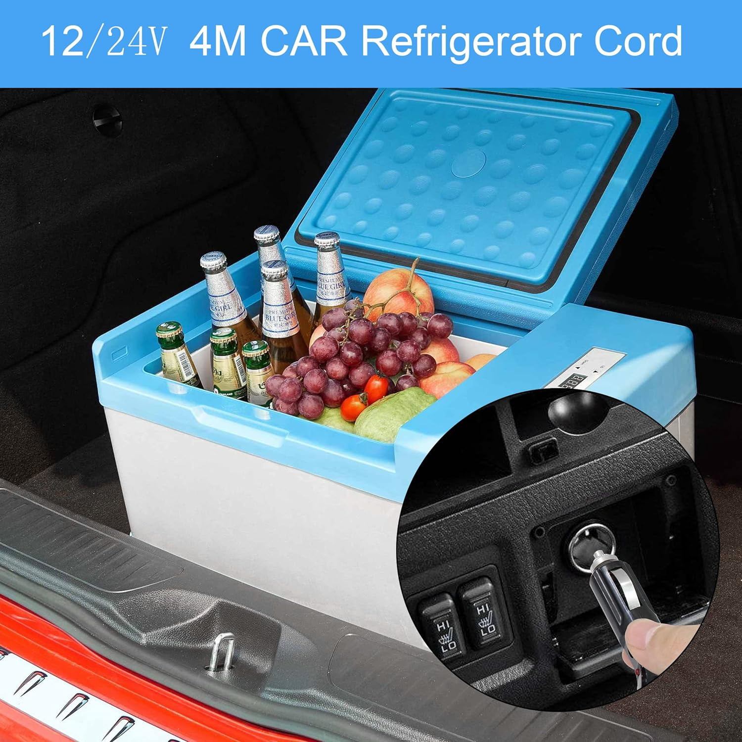 Car Refrigerator 12/24V DC Power Cord 2 Pin Power Adapter 2M DC Replacement for Car Cooler Cool Box Mini Fridge Lead Plug Power Supply Extension Cable