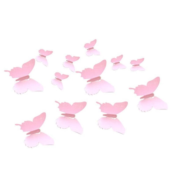 Toystoory 12 Uds. Adhesivo 3D estéreo de simulación Scalewing para dormitorio, pegatina decorativa de PVC para pared, decoración extraíble Decoración del hogar rosado